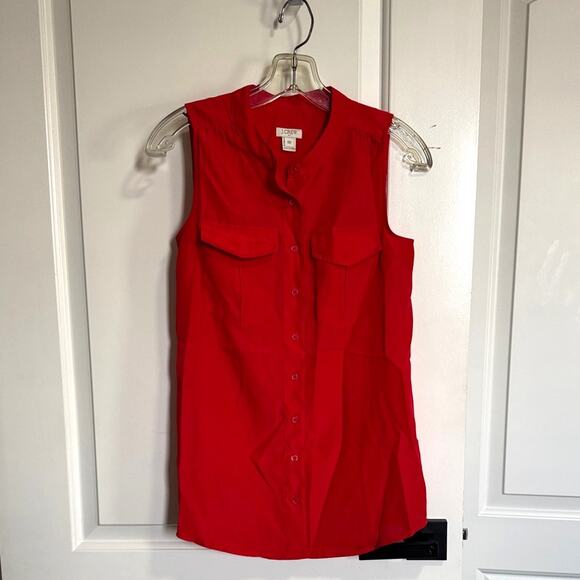 J.Crew red sleeveless button down size 00 office career preppy pop of color - Picture 1 of 6